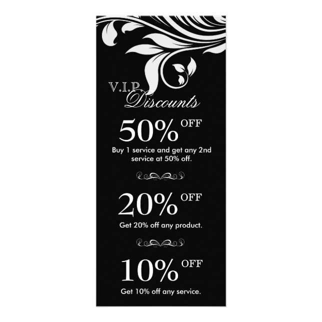 Salon Marketing Cards Elegant Floral Black White 2 (Front)