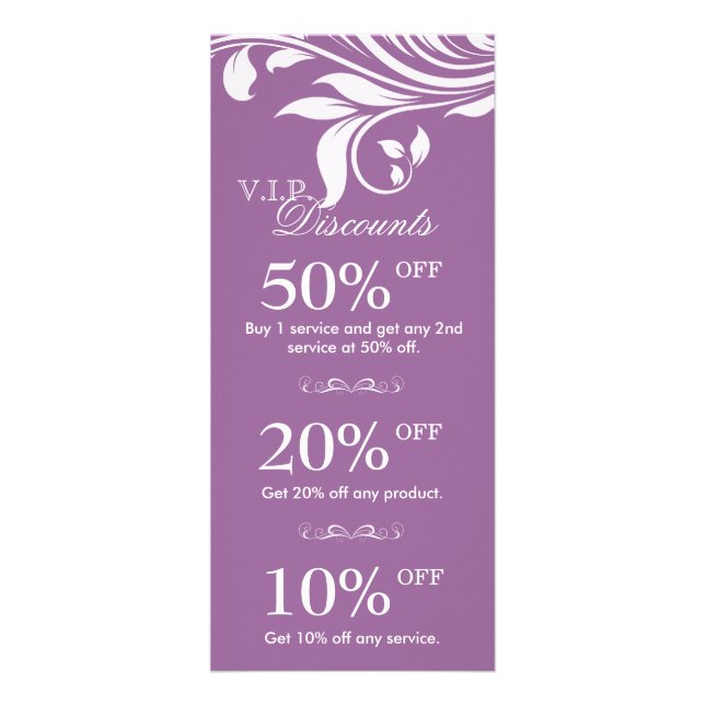 Salon Marketing Cards Elegant Floral White Purple (Front)