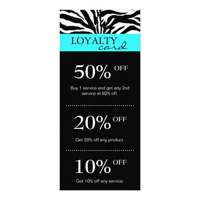 Salon Marketing Cards Zebra Blue Black (Front)
