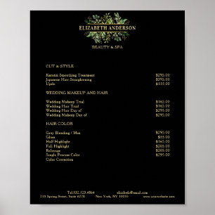 Salon Modern Botanik Black Price List Poster