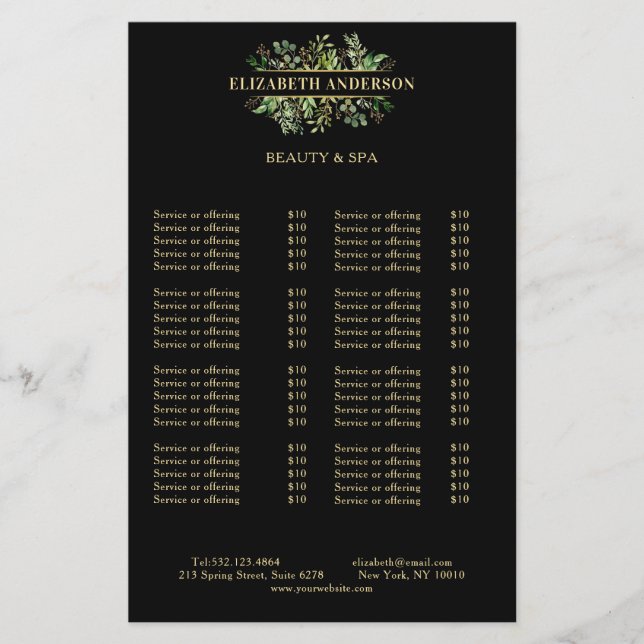 Salon Modern Botanik Schwarz Grün Schwarz Flyer (Front)