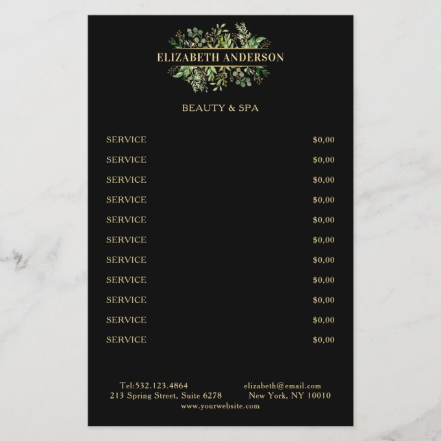 Salon Modern Botanik Schwarz Grün Schwarz Flyer (Front)