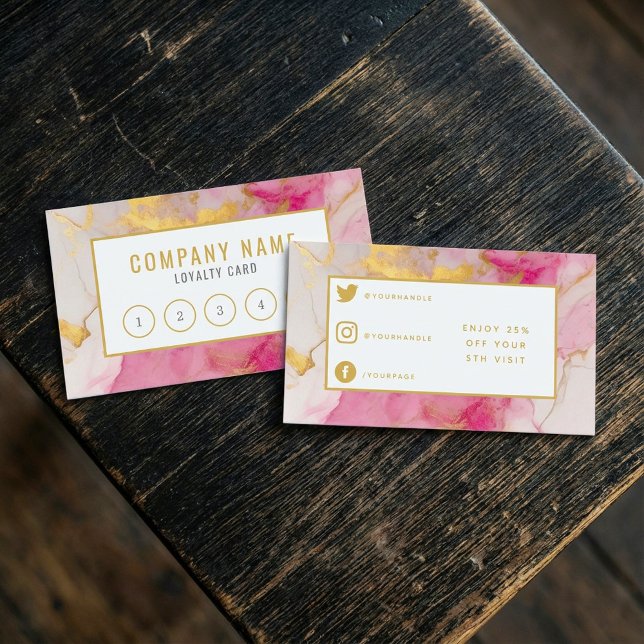 Salon modern pink and gold marble loyalty card. card (Salon modern pink and gold marble loyalty card.)