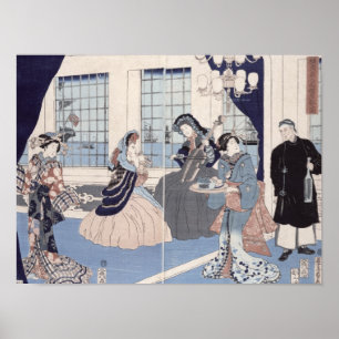 Salon of a house of foreign merchants at poster