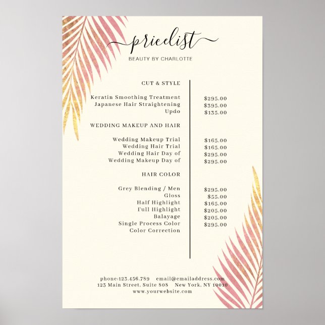 Salon Palm, leafy, Pricelist Poster (Front)