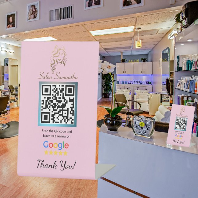 Salon Pastel Pink Google Review Pedestal Stand Pedestal Sign (Creator Uploaded)