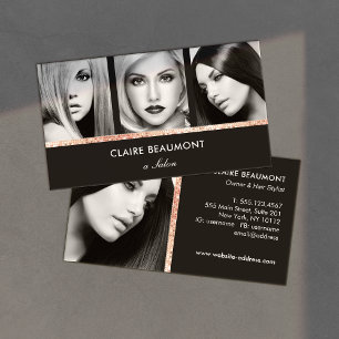Salon Photo Card Modern Rose Gold Black