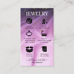 salon pink and purple glitter Jewellery Care Business Card