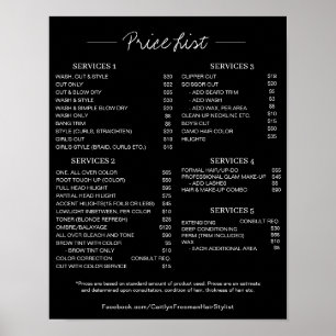 Salon Price LIst Poster,Editable Price List Poster