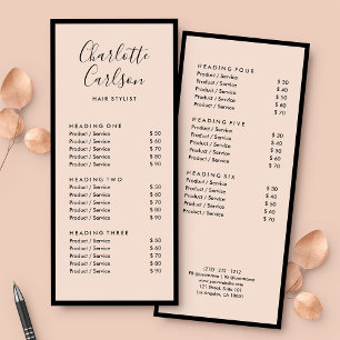 Salon Price Service List Elegant Blush Pink Rack Card
