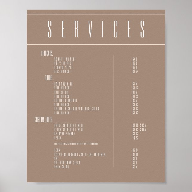 Salon prices poster (Front)