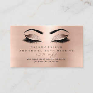 Salon Referral Card Glitter Rose Gold Lashes Lux
