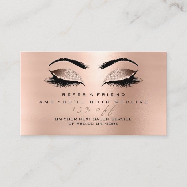 Salon Referral Card Glitter Rose Gold Lashes Lux (Front)