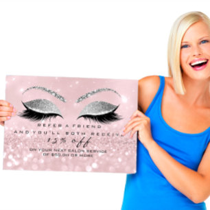 Salon Referral Card Glitter Silver Pink Lashes