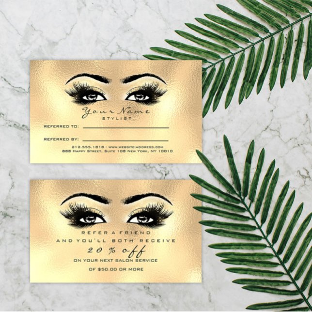 Salon Referral Card Gold Makeup Lashes Extension (Salon Referral Card Gold Makeup Lashes Extension)