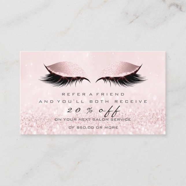 Salon Referral Card Makeup Pink Princess Lashes (Front)