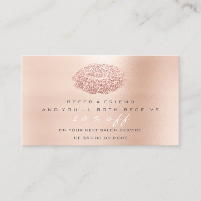 Salon Referral Card Makeup Rose Gold Grey Grey Lip (Front)