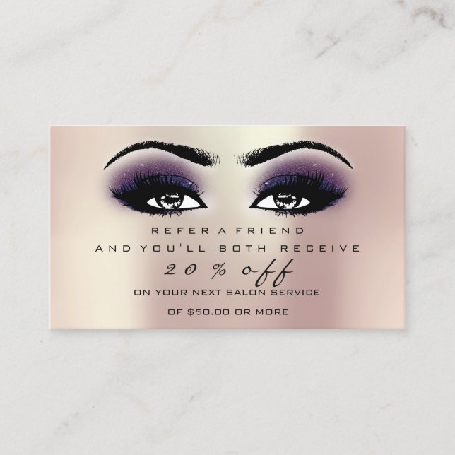 Salon Referral Card Makeup Rose Pink Violet Lashes (Front)