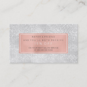 Salon Referral Card Pink Gold Rose White Grey Faux
