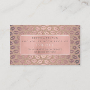 Salon Referral Card Pink Gold Rose White Grey Kiss
