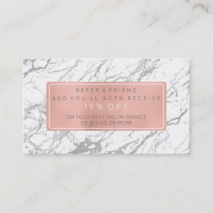 Salon Referral Card Pink Gold Rose White Marble
