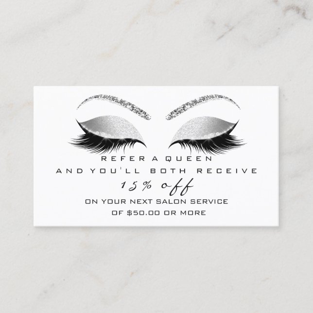 Salon Referral Card Silver Black Grey Lashes (Front)