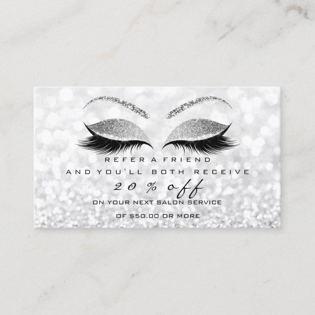 Salon Referral Card Silver Makeup Lashes Extension (Front)