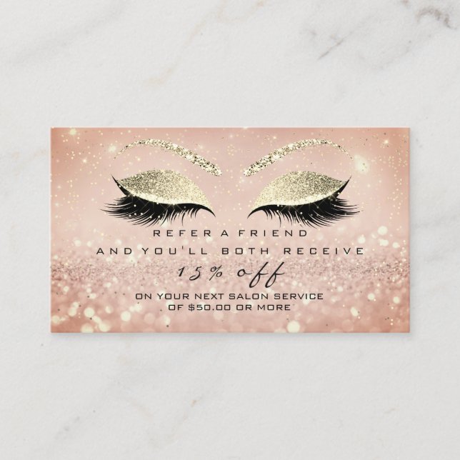 Salon Referral Card Skinny Gold Rose  Lashes (Front)