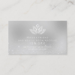 Salon Referral Card White Diamond Lotus Grey Glass