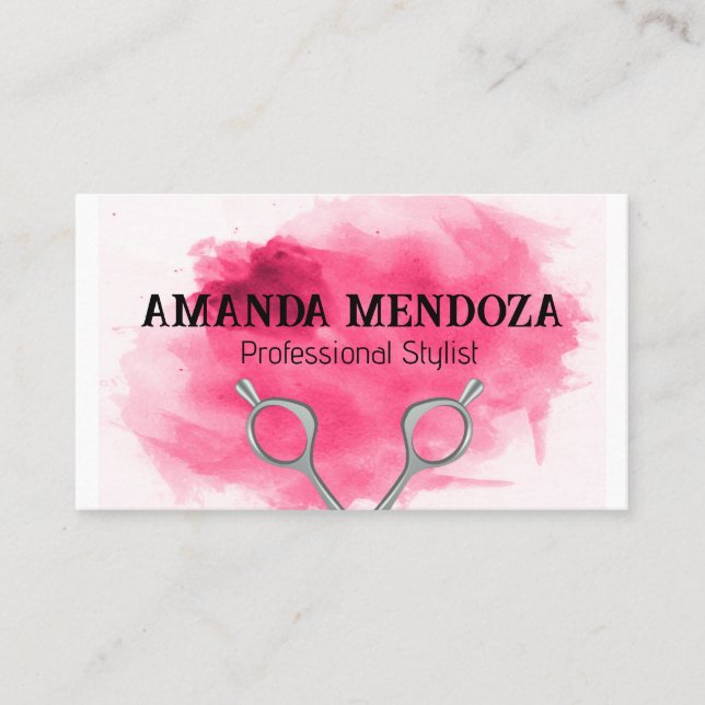 Salon Scissors | Artistic Red Watercolor Business Card (Front)