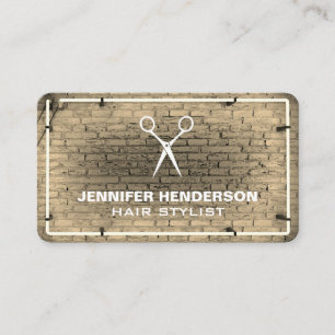 Salon Scissors   Brick Wall Neon Lights Business C Business Card