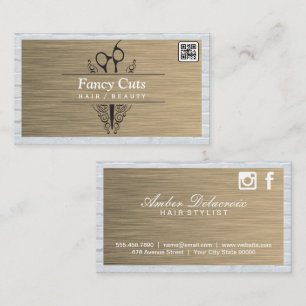 Salon Scissors   Gold Metal Brick   QR Code Business Card