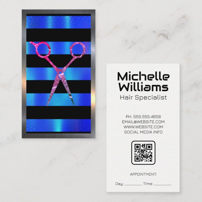 Salon Scissors | Metallic Stripes Appointment Card (Front/Back)
