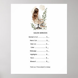Salon Service Price List Poster