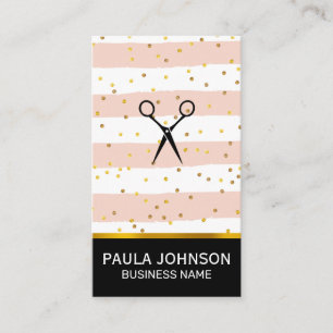 Salon Shears Gold Confetti Vintage Stripes Business Card