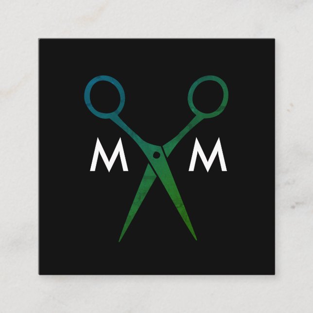 Salon Shears Monogram Square Business Card (Front)