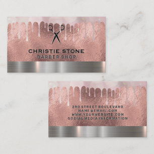 Salon Shears Rose Gold Foil   Bokeh Drip Business Card