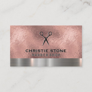 Salon Shears Rose Gold Foil Metallic Trim Business Card