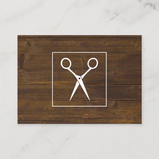 Salon Shears Rustic Wood Appointment Card (Front)