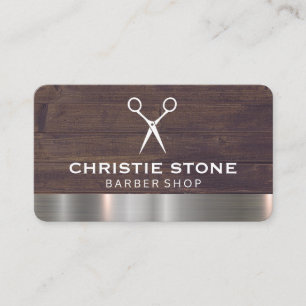 Salon Shears Rustic Wood Metal Trim Business Card