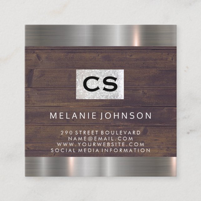 Salon Shears Rustic Wood Metal Trim Square Business Card (Front)