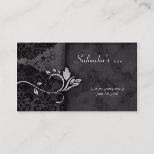 Salon Spa Business Card black grey aged damask