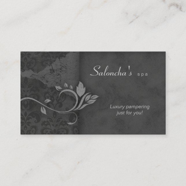 Salon Spa Business Card grey / grey aged damask (Front)