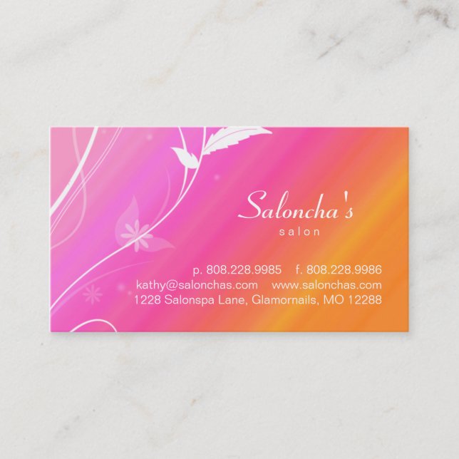 Salon Spa Business Card leaf pink orange (Front)