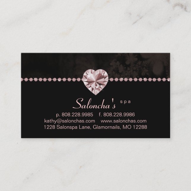 Salon Spa Business Card pink heart rhinestone (Front)