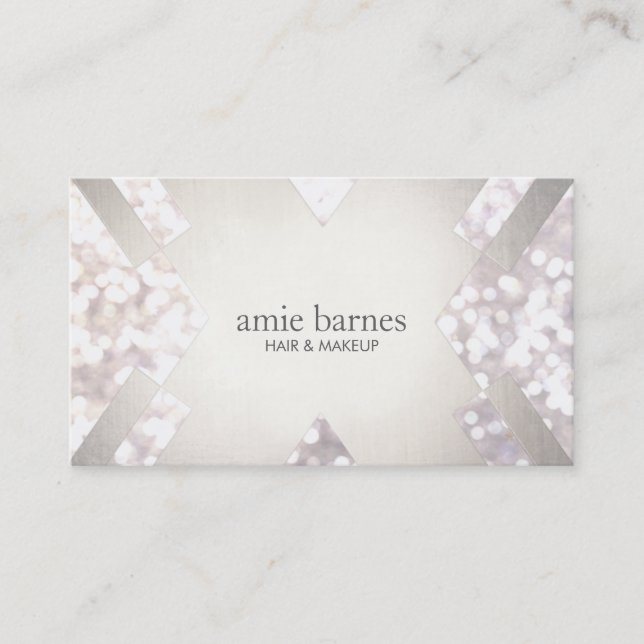 Salon & Spa Festive White Bokeh Silver Geometric Business Card (Front)