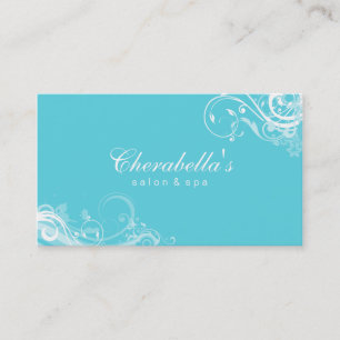 Salon Spa Floral Business Card Swirls Blue