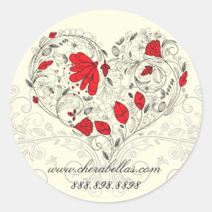 Salon Spa Floral Heart Red Cream Sticker / Label