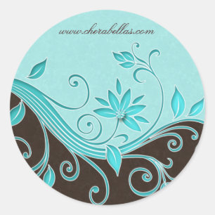 Salon spa flower sticker swirls Blue brown jewel