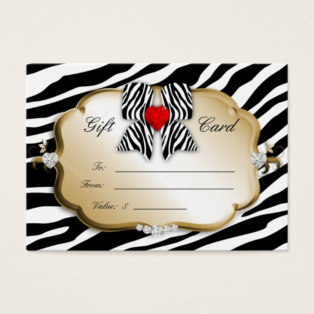 Salon Spa Gift Card Valentine Zebra Gold Black 2 (Front)